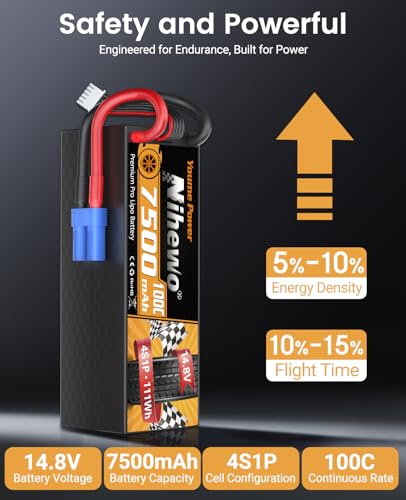 4S Battery 14.8V 7500mAh 100C Hardcase EC5 for RC Truck Boat 2Packs