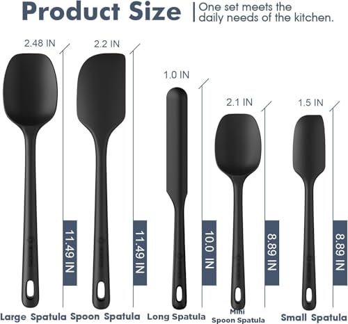 ChefAide 5 Pieces Silicone Spatulas Set, Heat Resistant Rubber Spatula - color: Black, size: 5 pieces