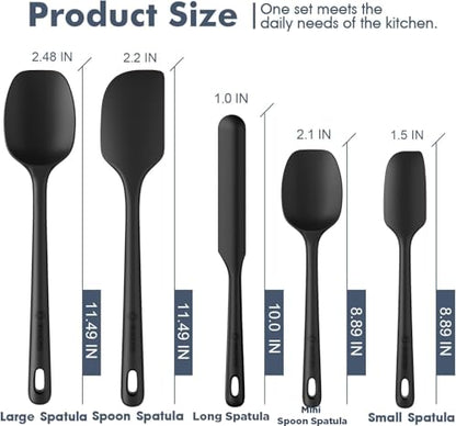 ChefAide 5 Pieces Silicone Spatulas Set, Heat Resistant Rubber Spatula - color: Black, size: 5 pieces