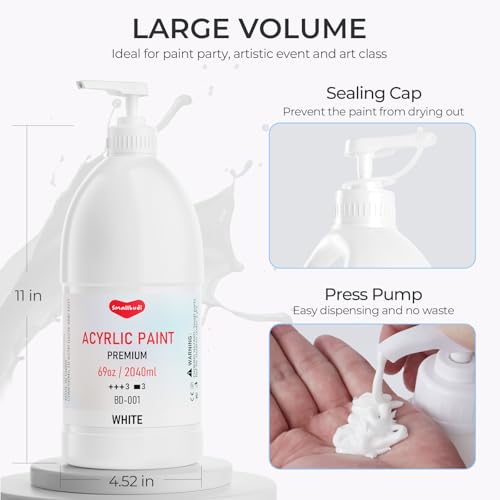 Smallbudi White Acrylic Paint 69oz/2040ml Large Bulk Bottle with Pump - color: White