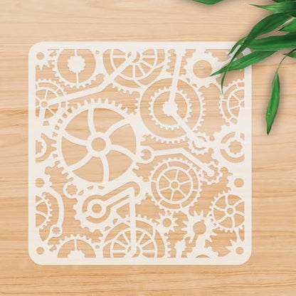 Steampunk Gear Stencil, Gear Wheel Reusable Painting Template - style: Steampunk Gears