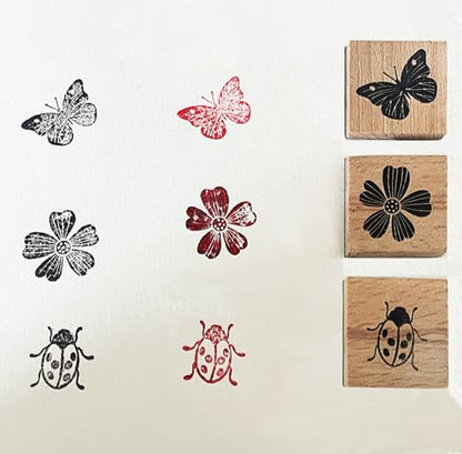 9Pcs Vintage Wood Stamp Set, Butterfly Bird & Floral for Crafts