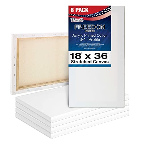 U.S. Art Supply 18"x36" Stretched Canvas for Painting, 3/4" Profile, 6-Pack - size: 18" x 36"