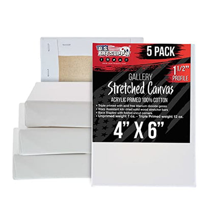 U.S. Art Supply 4"x6" Stretched Canvas for Painting, Gallery Depth 5-Pack - size: 4" x 6"