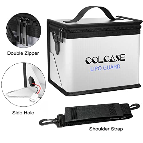 COLCASE Lipo Bag Fireproof Explosionproof for Lipo Battery Storage Charging - size: General (8.4 x 5.7 x 6.5 inches)