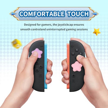 PERFECTSIGHT Cute Star Thumb Grip Caps for Switch 2, PS5, PS4, Xbox Series X/S, Xbox One, Switch PRO Controller, 4PCS Kawaii Soft Rubber 3D Analog Thumbsticks Grips Joystick Cover (Pink+Purple) - color: Pink+Purple Star