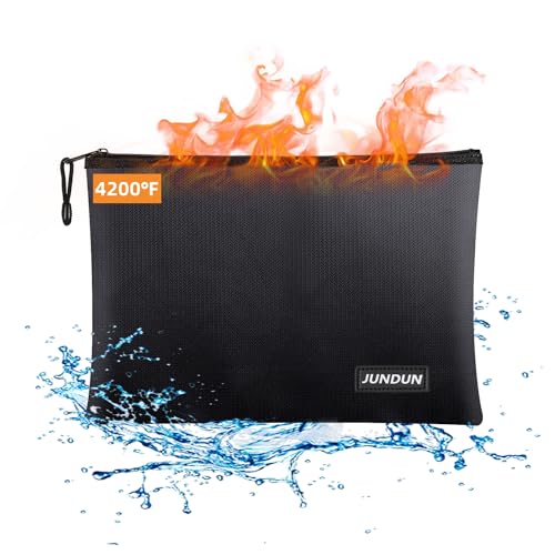 JUNDUN Fireproof Document Bags,14.2”x 10.0”Waterproof Fireproof - color: Black, size: Large