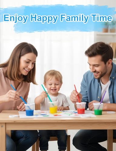 YGAOHF 8 Packs No Spill Paint Cups with Lids, Large Paint Water Cup with 8 Pcs Paint Brushes, Arts and Crafts Supplies