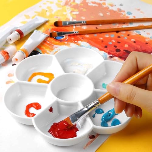Petal Plastic Palette Painting Dish 7 Well Flower Paint Tray Watercolor Painting Mixing Palette for Oil Acrylic Watercolor Gouache,Easy Wash, Paint Palette (White) - color: White