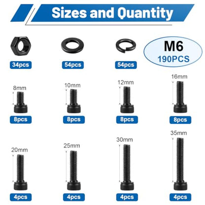 190PCS M6 Screws with Nuts Assortment Kit - size: G12.9 M6 190PCS