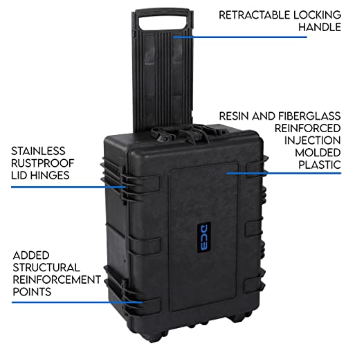DCB Cases - Element 6104F | 24 x 19 x 11 Ext Dim | IP67 Waterproof | Pluck Foam Insert | Telescoping Handle | Rubberized Grips | Resin-Reinforced Injection Molded Plastic | 4 Latch Lid Close | Wheels