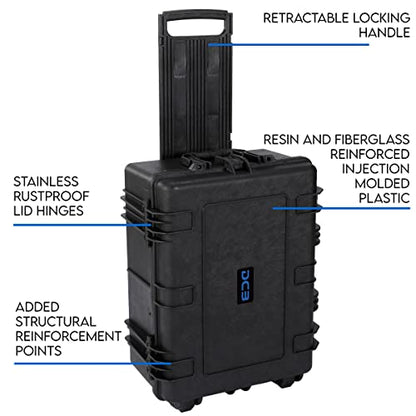 DCB Cases - Element 6104F | 24 x 19 x 11 Ext Dim | IP67 Waterproof | Pluck Foam Insert | Telescoping Handle | Rubberized Grips | Resin-Reinforced Injection Molded Plastic | 4 Latch Lid Close | Wheels
