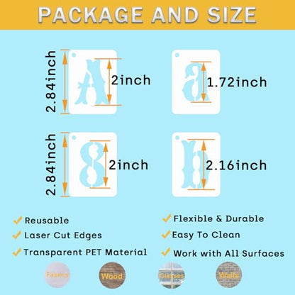 2 Inch Alphabet Letter Stencils Kits, 66 Pcs Drawing Templates for Painting on Wood, Wall, Fabric, Reusable Letter Symbol Number Plastic Art Craft Stencils - size: 2 Inch