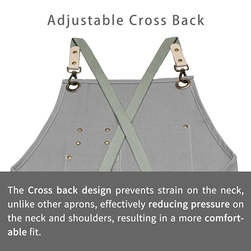 Dulabi Apron, Adjustable Chef Apron for Women and Men with Large Pockets, Cooking Kitchen Apron with Back Straps - color: Grey