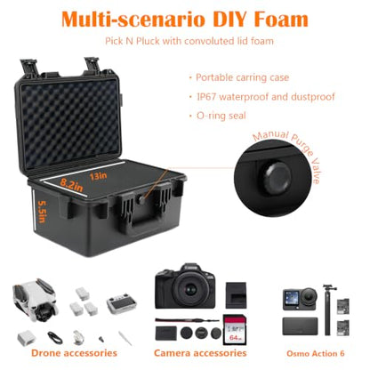 IP67 Portable Waterproof Hard Case with Handle and DIY Customizable Foam - size: RE-3321