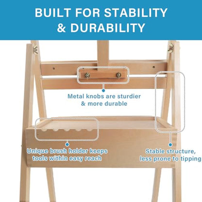 Large Beechwood H-Frame Studio Easel Stand with Storage Drawer, Natural - style: Basic Natural
