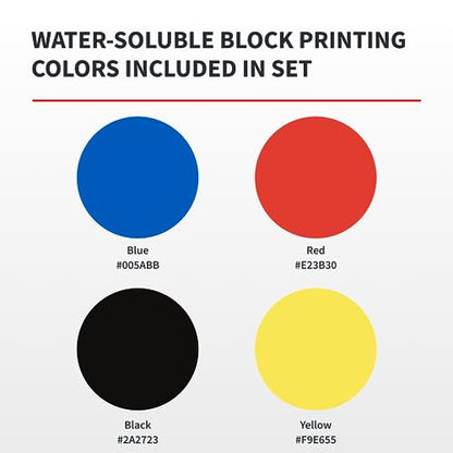 Speedball Water-Soluble Block Printing Ink Set – 4 Bold Colors With Satiny Finish - 1.25 FL OZ Tubes