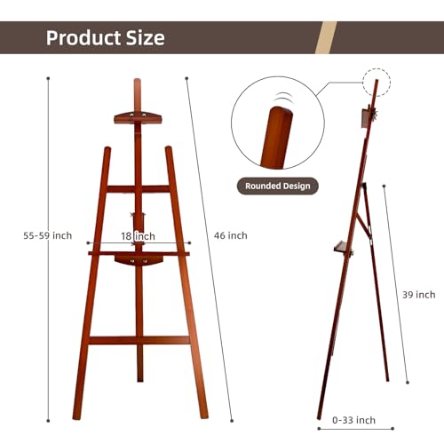 Adjustable Walnut Pine Wooden Painting Easel, Art Easel Stand - color: Walnut
