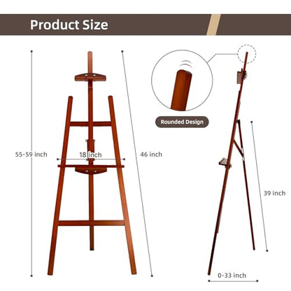 Adjustable Walnut Pine Wooden Painting Easel, Art Easel Stand - color: Walnut