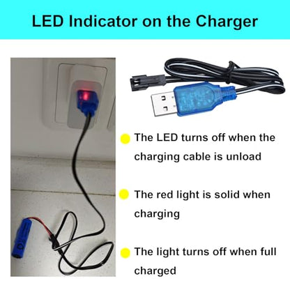 USB Charger Cable Set - Includes 1 Pack 3.7V SM-2P and 1 Pack 7.4V XH-3P Plug Connector Compatible with RC Car,RC Truck, RC Boat,Gel Blaster Splatter Ball Gun, Drone, USB Charging Cable