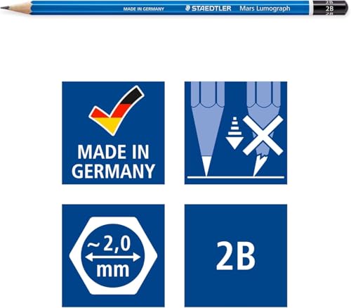 STAEDTLER Mars Lumograph 2B Graphite Art Drawing Pencil, 6 Pencils - size: 6 Count (Pack of 2)