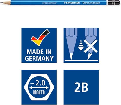 STAEDTLER Mars Lumograph 2B Graphite Art Drawing Pencil, 6 Pencils - size: 6 Count (Pack of 2)