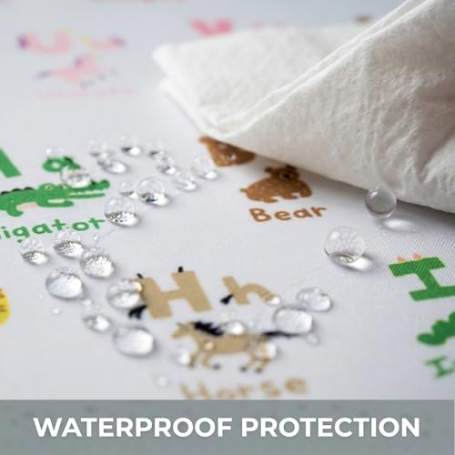 Splat Mat for Under High Chair, Waterproof Washable High Chair Floor Mat - color: Zoo Alphabets