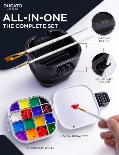 16-Well Airtight Empty Palette Box with Lid & Foldable Water Cup, Black - color: Black
