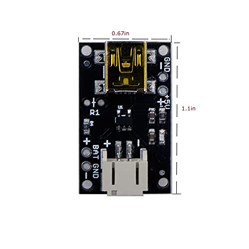 Treedix 2pcs Mini USB LiPo Battery Charger Board with Battery Protection JST Socket with LED Indicator Charging Rate Adjustable Automatic Power-Down
