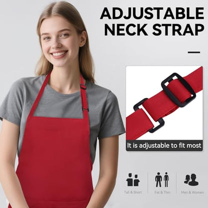 NLUS 2 Pack Kitchen Aprons with 2 Pockets for Women Men, Chef Aprons for Baking BBQ Cooking, Red - color: Chili Red