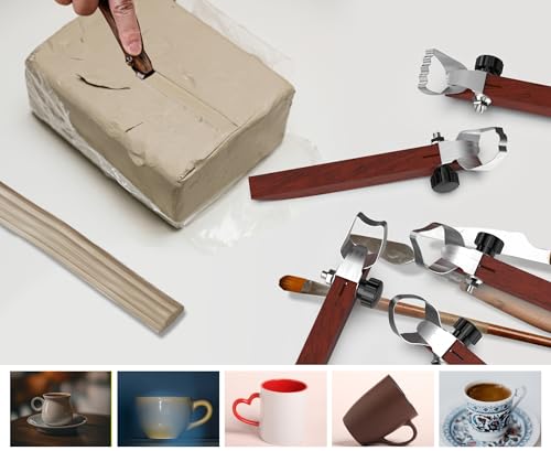 GEOCCI 5 Pcs Pottery Handle Making Tool Pottery Carving Tools Sculpture Scraper Pottery Clay Extruder Tool Handle Shape Tool for Teacup Mug Cup Handle Making