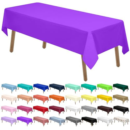 Purple Plastic Tablecloths 2 Pack Disposable Table Covers 54 x 108 Inch Bridal Shower Party Tablecovers PEVA Violet Table Cloths for Picnic Birthday Wedding Banquet Parties 8 ft Rectangle Table Use - color: C02 Purple