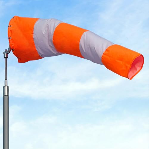 18"x72" Airport Windsock | Heavy Duty, All Weather, Waterproof, UV Fade Resistant, High Vis Fluorescent, Quad Stitched, Zip Ties Included, for Industrial, Aviation, Agricultural Use | Orange & White - size: 18"x72"