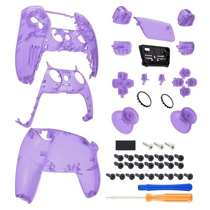eXtremeRate Full Set Shell with Buttons Touchpad Cover, Clear Atomic Purple Custom Replacement Decorative Trim Shell Front Back Plates Compatible with p s 5 Controller BDM-010 BDM-020 Models - color: Clear Atomic Purple