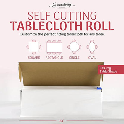 Grandipity Plastic Table Cloth Roll - 54in x 300 Ft. Table Cover White - color: White, size: 3600" x 54" (Rectangular)