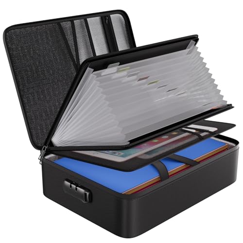 ENGPOW Fireproof Document Organizer Bag with Lock ＆ Accordion File Folder - color: Black, size: 15.1" x 11.2" x 4.3"