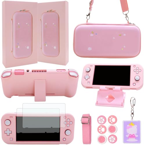 GUTIAL Accessories Bundle for Nintendo Switch Lite - Cute Kawaii NS Lite Accessories kit for Grils Boys Kids with Carrying Case, Cartoon Cover Case, Screen Protector, Stand - Pink - color: Switch Lite Pink, size: for Switch Lite (2019）