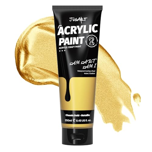 JusArt Acrylic Paint Metallic Gold Tubes(250ml, 8.45oz) - color: Gold