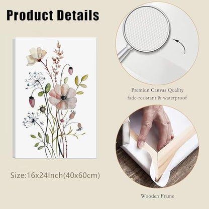 Bwodke Pink Floral Canvas Wall Art Set of 3, 16x24 inch - color: Simple flower, size: 16"x24" Canvas