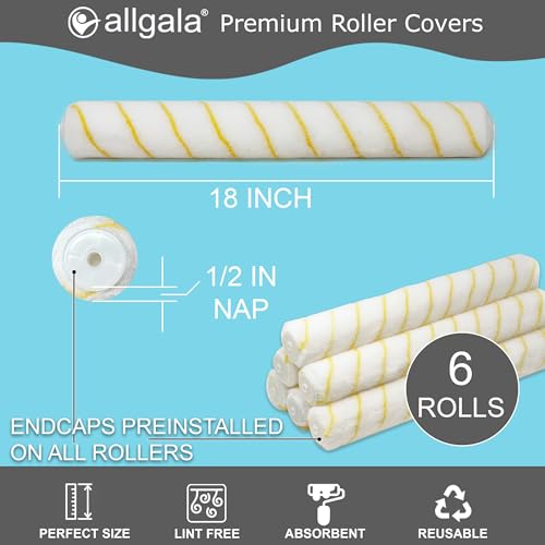 Allgala 18 Inch Paint Roller Kit Pro Grade 11 PC Set Paint Tray and Liners, Rollers and Frame, 4 FT Extension Pole - color: 11-PC Complete Kit
