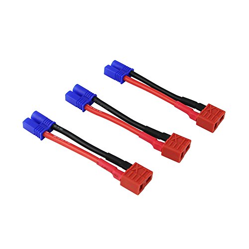 3pcs EC2 Male to Anti-skid T-plug Style Female Connector Adapter 16awg 1.96inch/5cm Wire for RC Lipo Battery(pack of 3)