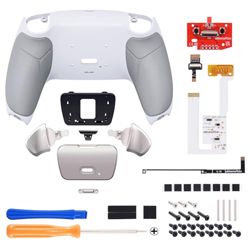 eXtremeRate Silver Real Metal Buttons RMB RISE V3 Remap Kit for PS5 Controller BDM-030 040 050, Gray Rubberized Grip White Bottom Shell Upgraded Programable Back Buttons Set for PS5 Controller - color: White