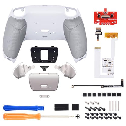 eXtremeRate Silver Real Metal Buttons RMB RISE V3 Remap Kit for PS5 Controller BDM-030 040 050, Gray Rubberized Grip White Bottom Shell Upgraded Programable Back Buttons Set for PS5 Controller - color: White