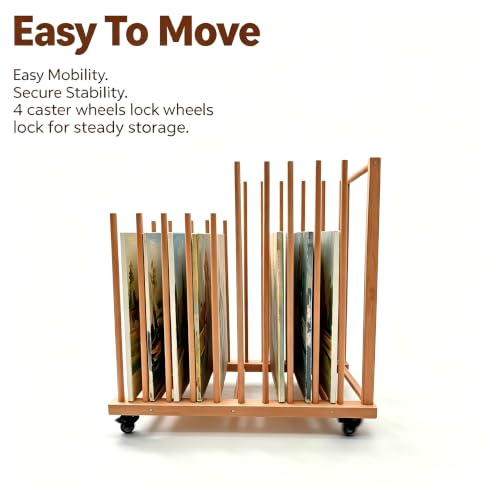 Large Art Storage Rack with Wheels, Art Canvas Boards Rack Art Storage with Handle & Caster Wheels for Drawing Board, Panel, Paper Pad for Gallery, Art Studios, Artworks