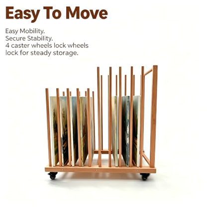Large Art Storage Rack with Wheels, Art Canvas Boards Rack Art Storage with Handle & Caster Wheels for Drawing Board, Panel, Paper Pad for Gallery, Art Studios, Artworks