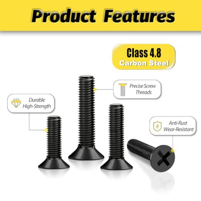 KADRICK 325Pcs M5 Countersunk Screw Kit,M5 Flat Head Bolts Nuts Washers - size: M5 325Pcs 8-30mm