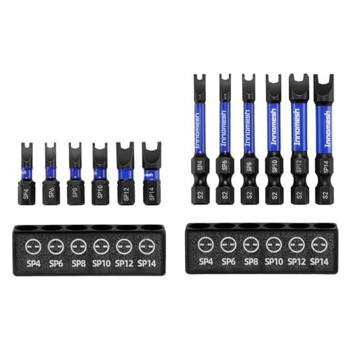 Magnetic Spanner Bit Set,1"&2" 6-Piece Security Bits SP4 SP6 SP8 SP10 SP12 SP14,S2 Steel Security Bit Set,Magnetic Spanner Screwdriver Bits for Impact Drivers,Electronics & Maintenance - size: 1&2in 12PC