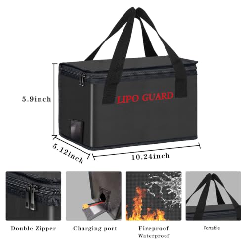 2PCS Lipo Battery Safe Bag Fireproof Charging Bag for RC Lipo Battery Pack Storage Charging Transport, Home Office Travel Lipo Storage Pouch Double Layer Fireproof - size: 260x130x150mm+185x75x60mm (2 pcs)