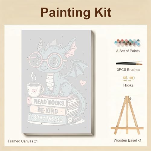 Gemozaic Framed Paint by Numbers Kit for Adults - Black Dragon & Books - color: BKH2557