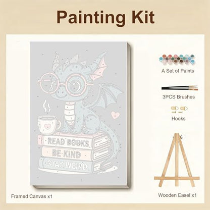 Gemozaic Framed Paint by Numbers Kit for Adults - Black Dragon & Books - color: BKH2557